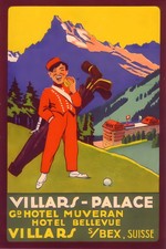 1930s Swiss Villars Palace Travel Poster - 24x36” Rare Reprint 🤯💯 picture