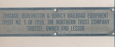 Chicago, Burlington & Quincy Equipment Trust No. 1 of 1959 stainless steel plate picture