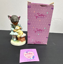 Enesco Sisters & Best Friends 1992 Boxed Porcelain Girl w/ Cat Figurine picture
