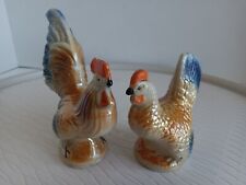 Vintage Lusterware Ceramic Hen and Rooster Set Made in Brazil 4 1/2