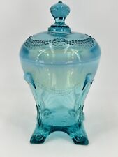Jefferson EAPG Aqua Blue Opalescent Swag Glass Covered Sugar c 1094 picture