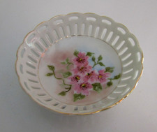 Vintage Reticulated Porcelain Trinket Dish Floral Gold Trim Made in Japan picture