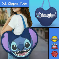 Disney Parks Stitch Smile Big Face Head Canvas Zipper Tote Bag AUTHENTIC 19x21