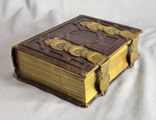 Antique 1800s Embossed Leather Cabinet Card Photograph Album Brass Clasps picture