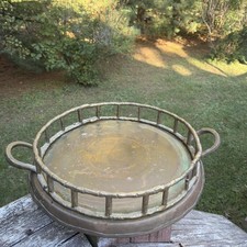 Vintage Hollywood Regency Faux Bamboo Brass Tray 6