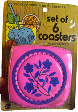 Vintage  Retro 1960s 60s 1970s 70s Coaster Set NOS Sealed Floral Mod Pink Vinyl picture
