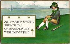 St Patrick's Day Handsome Lad Boy Emerald Isle Shillelagh TUCKS Vtg Postcard 194 picture