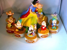 Vintage Schmid Snow White Cookie Jar & 7 Dwarfs Rotating Music Box Set MINT picture