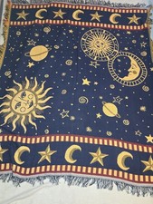 Vintage 90s Goodwin Weavers Celestial Sun Moon Stars Tapestry Blanket Throw  picture