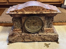 Antique Seth Thomas Adamantine Faux Marble Lion Head Mantle Clock 1890 nb picture