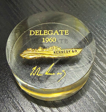 JFK 1960 DNC Delegate PT-109 Lucite Paperweight John F Kennedy Campaign Gift VTG picture