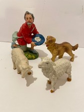 4 Vtg Nativity Composition Shepherd 3 3/4” Sheep Dogs 2.5”-3” Italy Replacement picture