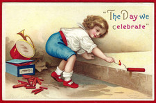 Vtg 4th of July Boy Lighting Firecrackers A/S Clapsaddle PC Emb c1910 Near Mint picture