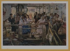 1958 Soviet River Pier Departure Scene Before Third Whistle USSR Art Postcard picture