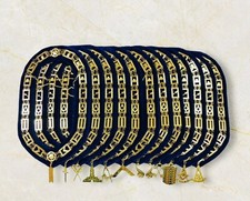 Masonic Blue Lodge Chain Collars Set of 12 - Gold Officers Collars picture