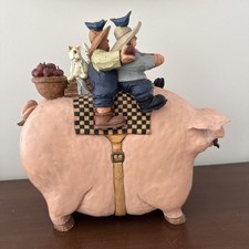 Williraye Studio Couple & Cat w/ Apples Riding on Huge Pig WW3034 in Box 1997 picture