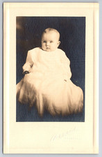 RPPC VINTAGE OLD REAL PHOTO POSTCARD BEAUTIFUL INFANT BABY GIRL WHITE DRESS picture