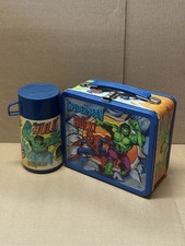 Vintage 1980 Aladdin Spider-Man Hulk Captain America Metal Lunch Box Thermos picture