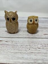 Owl Toothpick Holder Brown Glazed Ceramic2.25” Tall & 2 Faces Owl Figure 3.25” T picture