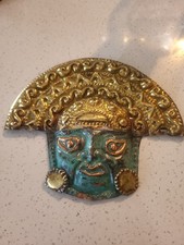  PERU HAMMERED METAL WALL ART MASK -RARE picture