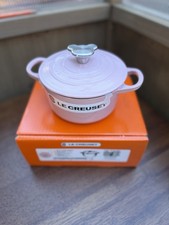 NIB Rare LE CREUSET Chiffon Pink Bear Knob0.9L/lqt Mini Cast Iron Dutch Oven picture