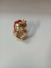 Vtg Unsigned Gold Tone Enamel Pearl Santa Claus Hat Tie Lapel Brooch Pin picture