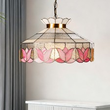 16 Inch Vintage Colored Single Head Glass Lamp, Bedroom Pink Lace Pendant Light picture