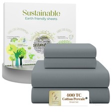 SUPREME ELEGANCE Full Size Cotton Sheet Set, Charcoal Gray, Percale Weave picture