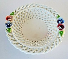 Vintage Ceramic White Lattice Plate WITH FLOWERS Made in Spain Porcelain ROUND picture