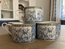 6 Coventry Palace Garden Floral Blue White Coffee / Tea Cups Used picture