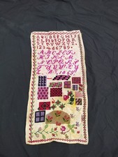 Antique 1869 Needlework Sampler Alphabet Numbers Embroidered Cross Stitch Folk  picture