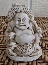 Laughing BUDDHA White RESIN FIGURINE STATUE 3