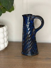 Cobalt Blue Glazed Ceramic Pottery Pitcher Vase Textured 7 Inch picture