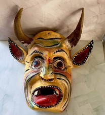 VINTAGE MEXICAN DIABLO DEVIL DANCE MASK - HORNS RATTLE picture