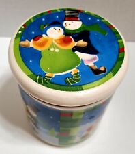 Christmas Candy Jar, ceramic, Snowman winter scene picture