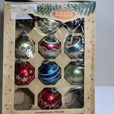 Vintage Shiny Brite Stencil Christmas Ornament Set 8 Pieces In Original Box picture