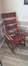Vintage Costa Rican Teak & Leather Safari Campaign Rocking Chair Mid Century MCM picture