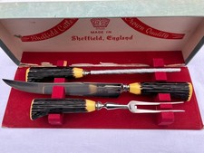 Vintage Sheffield Carving Set B. Thomas  3 Piece Stainless Steel Made in England picture