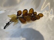 Vintage Amber  hand blown glass grapes W/ Leaves MCM picture
