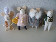 Felted Wool Animal Ornaments MICE Lot of (4) Dressed Hanging Christmas #12 picture