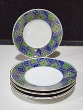 SET OF 4-  Bloomingdale's Kutani Brocade Saucers Japan Porcelain Blue picture