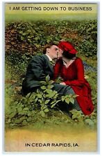 c1910's I Am Gettings Down To Business Cedar Rapids Iowa Kissing Couple Postcard picture