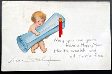 1917 Antique Postcard New Year's Greeting Good Luck Postmarked Card Ephemera picture