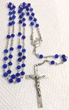 Vintage Sterling Silver Royal Blue Glass Bead Rosary picture