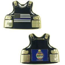 B-011 Kansas LEO Thin Blue Line Police Body Armor State Flag Challenge Coins picture