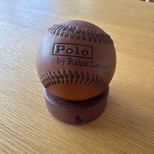 Polo by Ralph Lauren Leather Baseball Display Ball with Wooden Stand, Brown picture