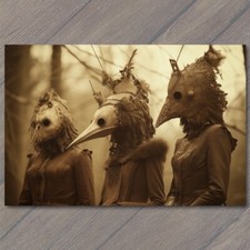 POSTCARD Weird Creepy Girls Masks Beak Cult Horns Woods Halloween Unusual picture