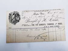Antique 1890s Boston Mass H Crine Furrier Billhead Receipt Engraved Lion Graphic picture
