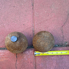 Pair of Antique 9lb Civil War Era Solid Shot Cannonballs - 4