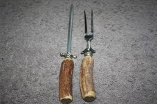 Vintage Solingen Germany KLA-TRA-SO 2 Pc Carving Set Etched Sharpener and Servin picture